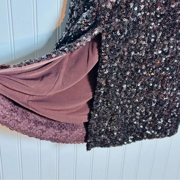 Dress the Population Women's Natasha Sequin Sheath Mocha Midi Dress XL - Picture 11 of 16